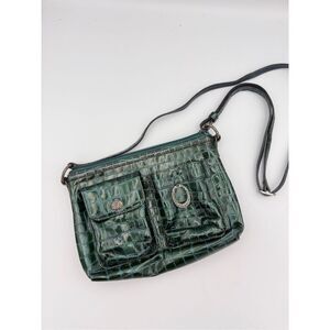 Brighton Womens Green Cher Croc Embossed Patent Leather Crossbody Bag Purse